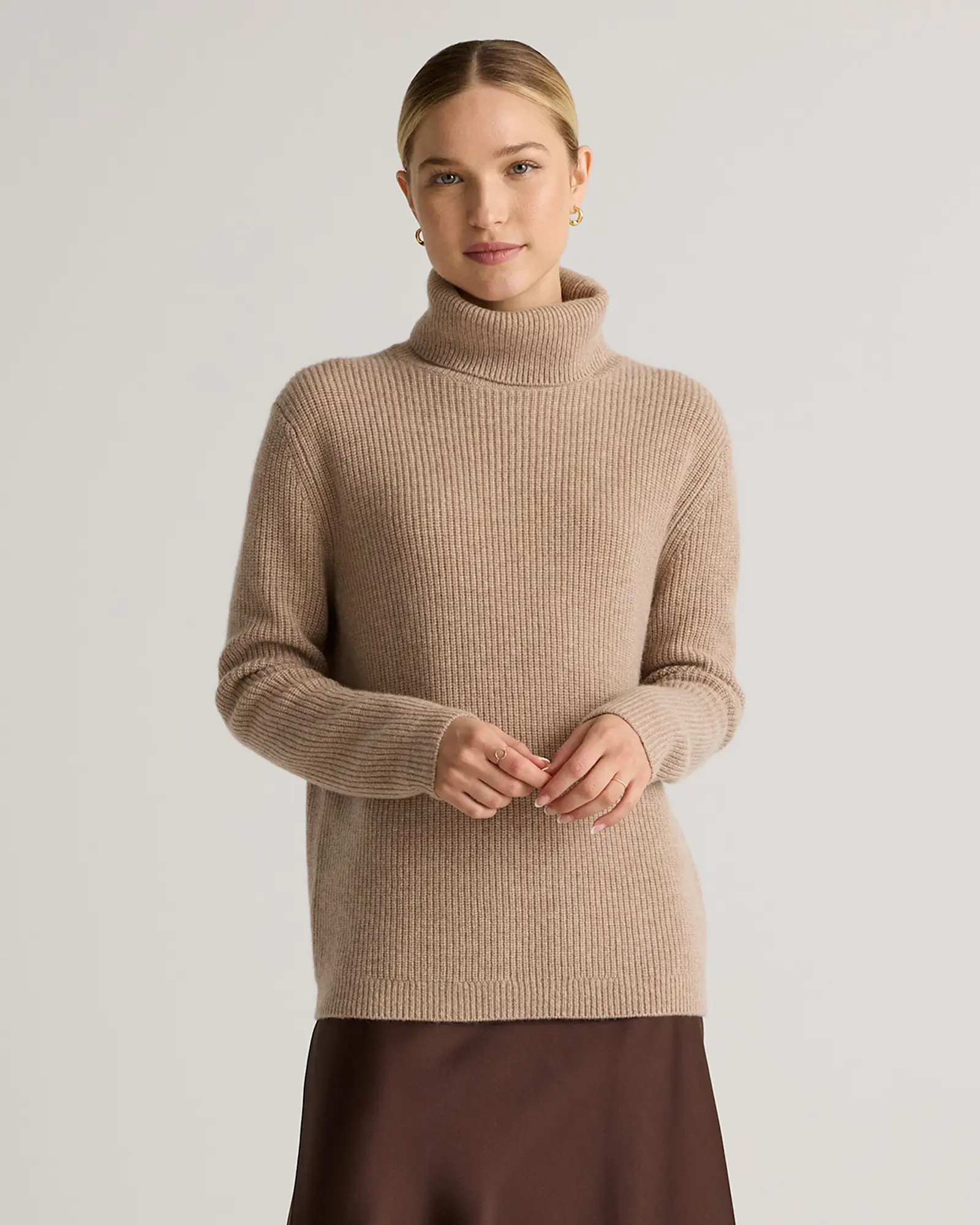 Mongolian Cashmere Fisherman Turtleneck Sweater in Oatmeal | Quince