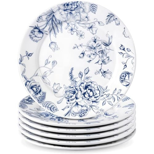 Honeydak 6 Pcs 6 Inch Blue Floral Flower Ceramic Plates Blue and White Porcelain Salad Serving Plate Vintage Dinner Appetizer Dessert Dishes Tableware for Wedding Birthday Tea Party Table Supplies | Amazon (US)