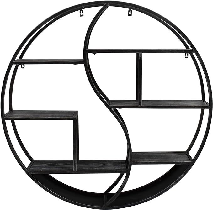 Great Deal Furniture Bobby Industrial Circular Firwood Hanging Wall Shelf, Gray and Pewter | Amazon (US)