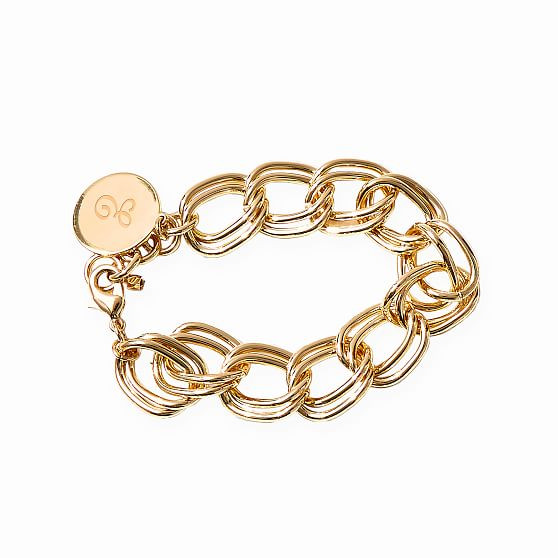 M&G Signature Charm Bracelet, Gold, Double Link | Mark and Graham