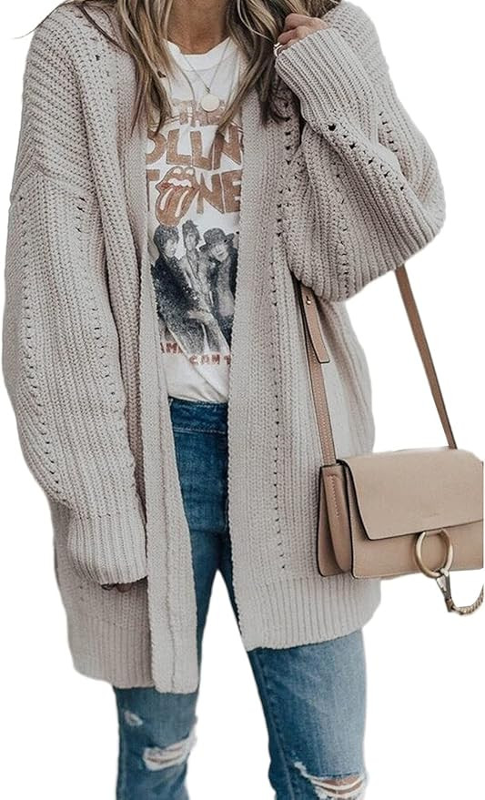 Dokotoo Womens 2022 Fashion Open Front Long Sleeve Cardigans Sweaters Coats with Pockets | Amazon (US)