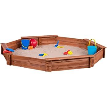 Octagon Wooden Cedar Sand box w Seat Boards | Eco-Friendly Cover & Ground Liner | 84" X 78" x 9" ... | Amazon (US)