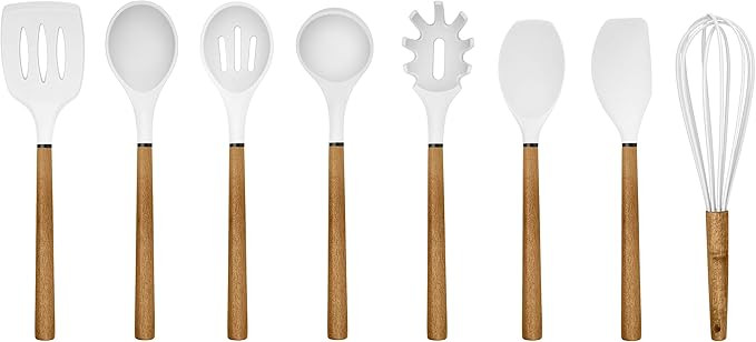 Country Kitchen 8 pc Non Stick Silicone Utensil Set with Rounded Wood Handles for Cooking and Bak... | Amazon (US)