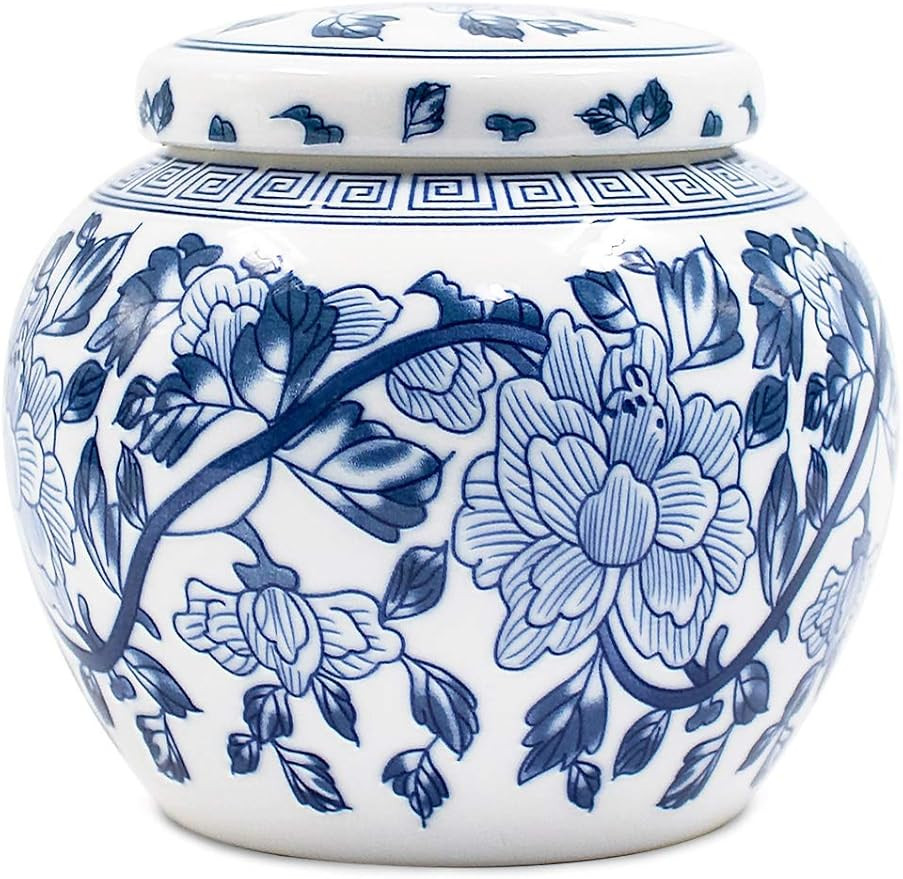 Dahlia Vintage Floral Blue White Embossed Porcelain Tea Tin/Tea Storage/Tea Caddy, Flower | Amazon (US)