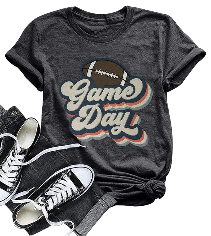 Game Day Shirt Women Football Mom T-Shirt Short Sleeve Sunday Funday Tee Top | Amazon (US)