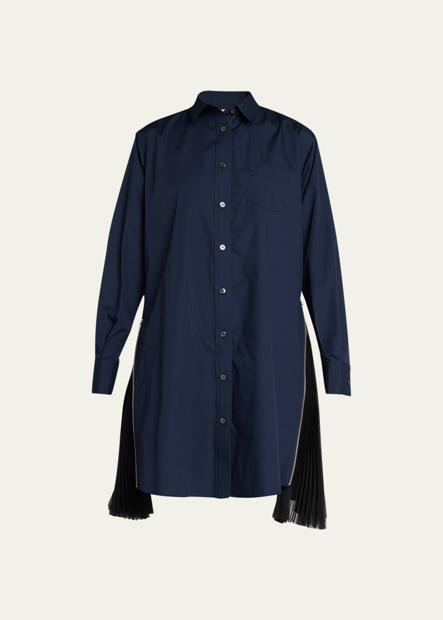 SACAI Pleated-Side Long Button-Front Shirtdress | Bergdorf Goodman