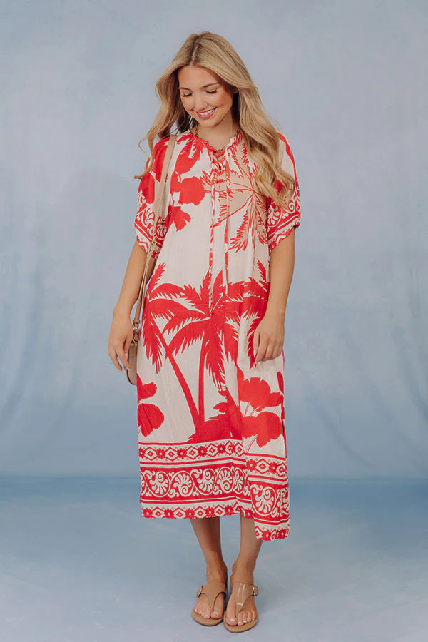 Oasis Escape Midi Dress in Red | Impressions Online Boutique