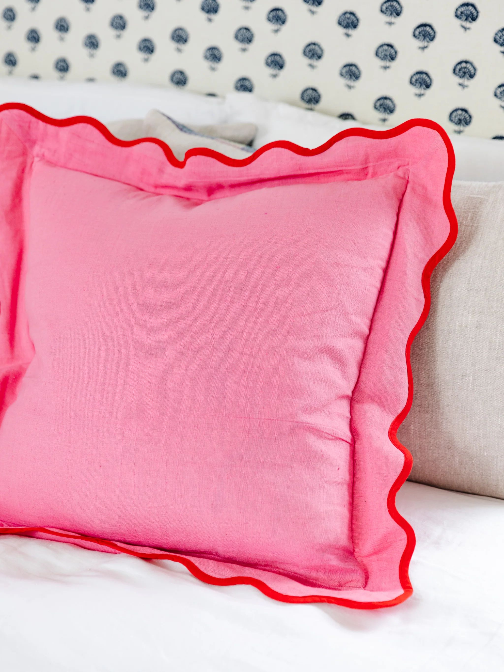 Darcy Linen Pillow - Light Pink + Cherry | Furbish Studio