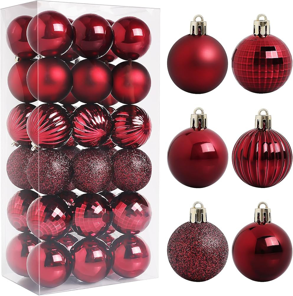 Christmas Ornaments, 36 Packs 1.57 Inch, Red Christmas Ball Decorations Ornaments for Xmas Tree, ... | Amazon (US)