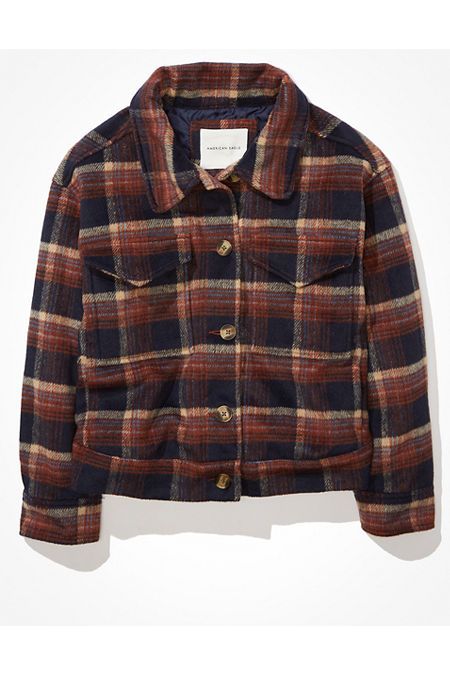 AE Plaid Cropped Shacket | American Eagle Outfitters (US & CA)