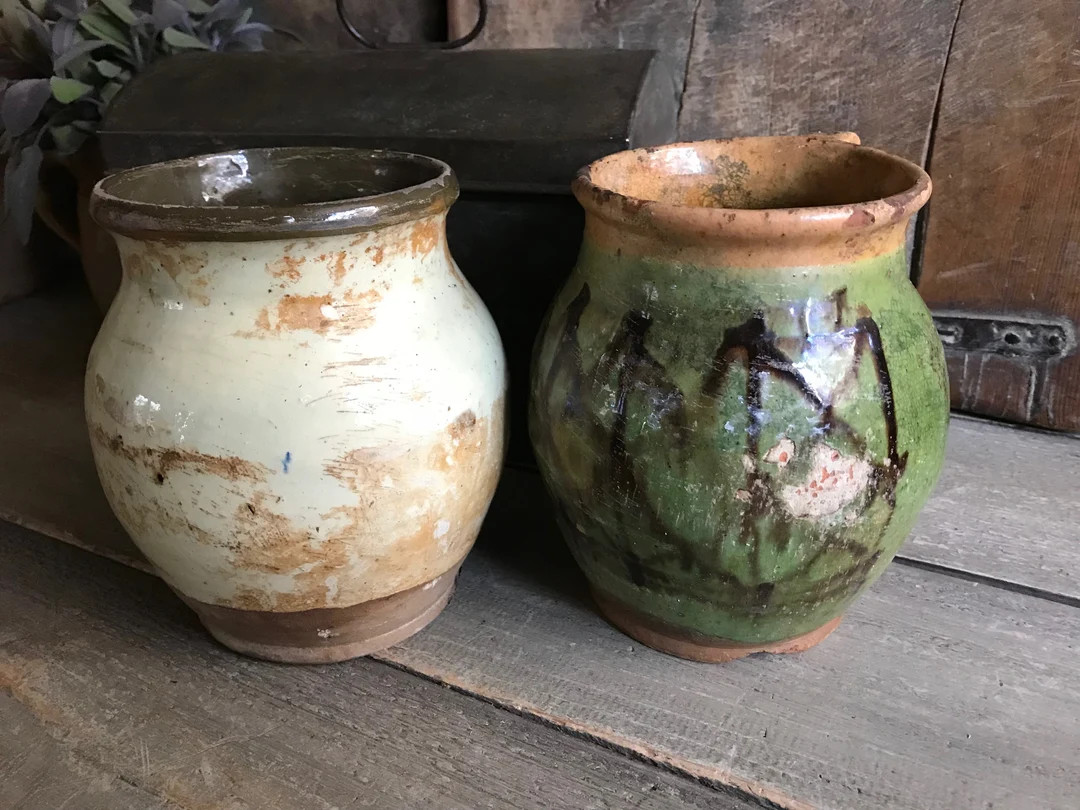 1 Antique Terracotta Pitcher Jug, Glazed Pottery, Flower Vase, Farmhouse, Farm Table, 2 Available... | Etsy (US)