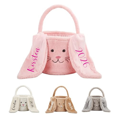 Signifyule Personalized Plush Easter Basket with Custom Name ,Soft Bunny Ear Bucket  for Easter Egg Hunts and Personalized  Gifts for Kids, Boys & Girls (Pink) | Amazon (US)