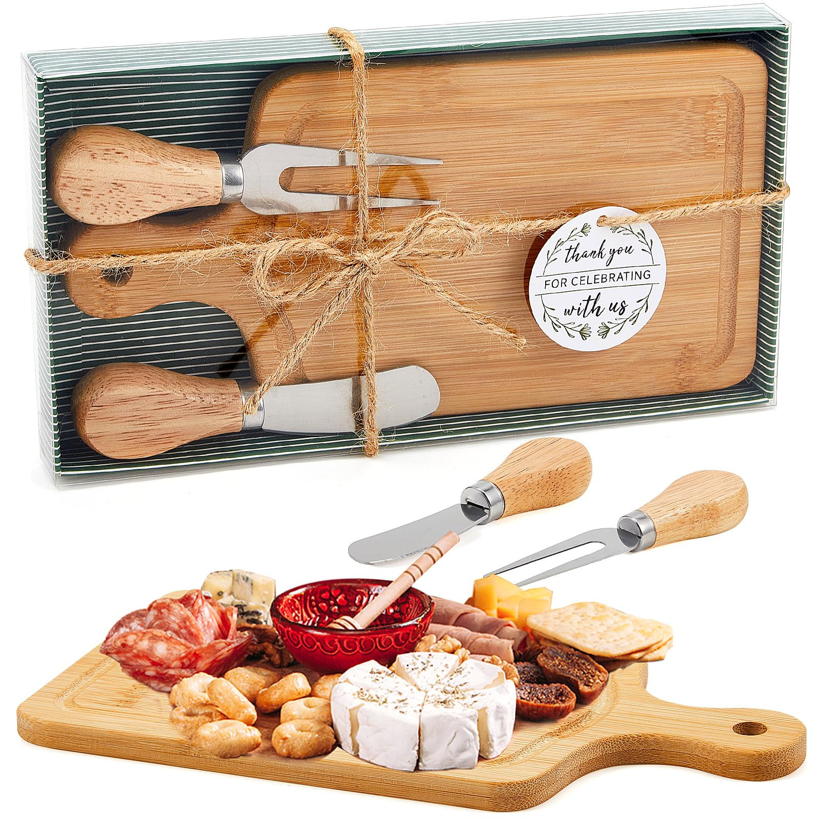 1 Set Bridal Baby Shower Cheese Prizes Wooden Square Board Gift Set Knives Forks Thank You Tags w... | Amazon (US)