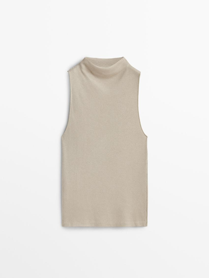 Ärmelloses geripptes Top mit Stehkragen | Massimo Dutti DE