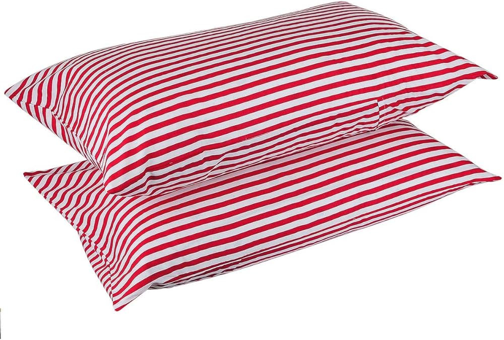 rockcloud Pillow Case Set 400 Thread Count 100% Cotton Standard Size 2pc, Red Stripe | Amazon (US)