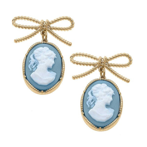 Rowena Cameo & Bow Drop Earrings in Wedgwood Blue | CANVAS