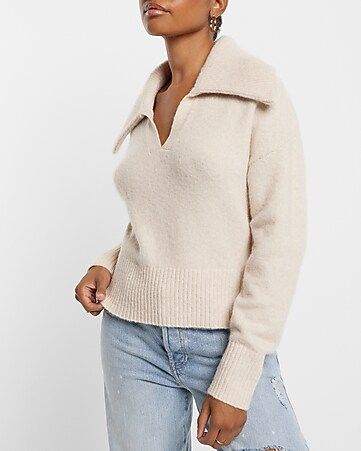 Collared V-neck Long Sleeve Sweater | Express