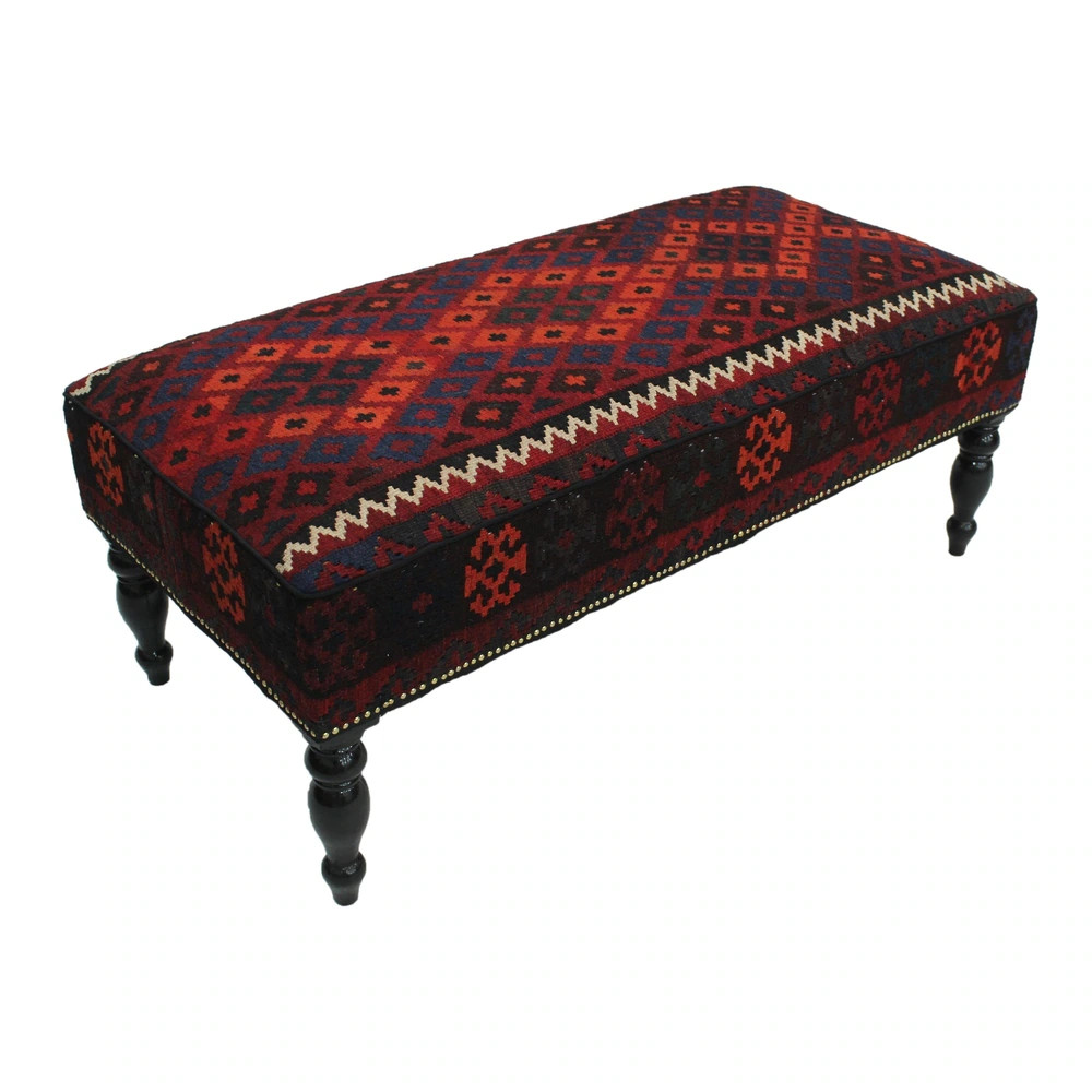 Arshs Fine Rugs Ellswort Dark Red/Orange Handmade Kilim Upholstered Settee | Bed Bath & Beyond
