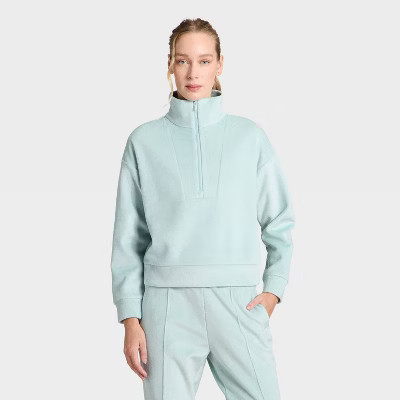 Women's Velour Ribbed 1/2 Zip Sweatshirt - All In Motion™ Light Aqua Blue M | Target