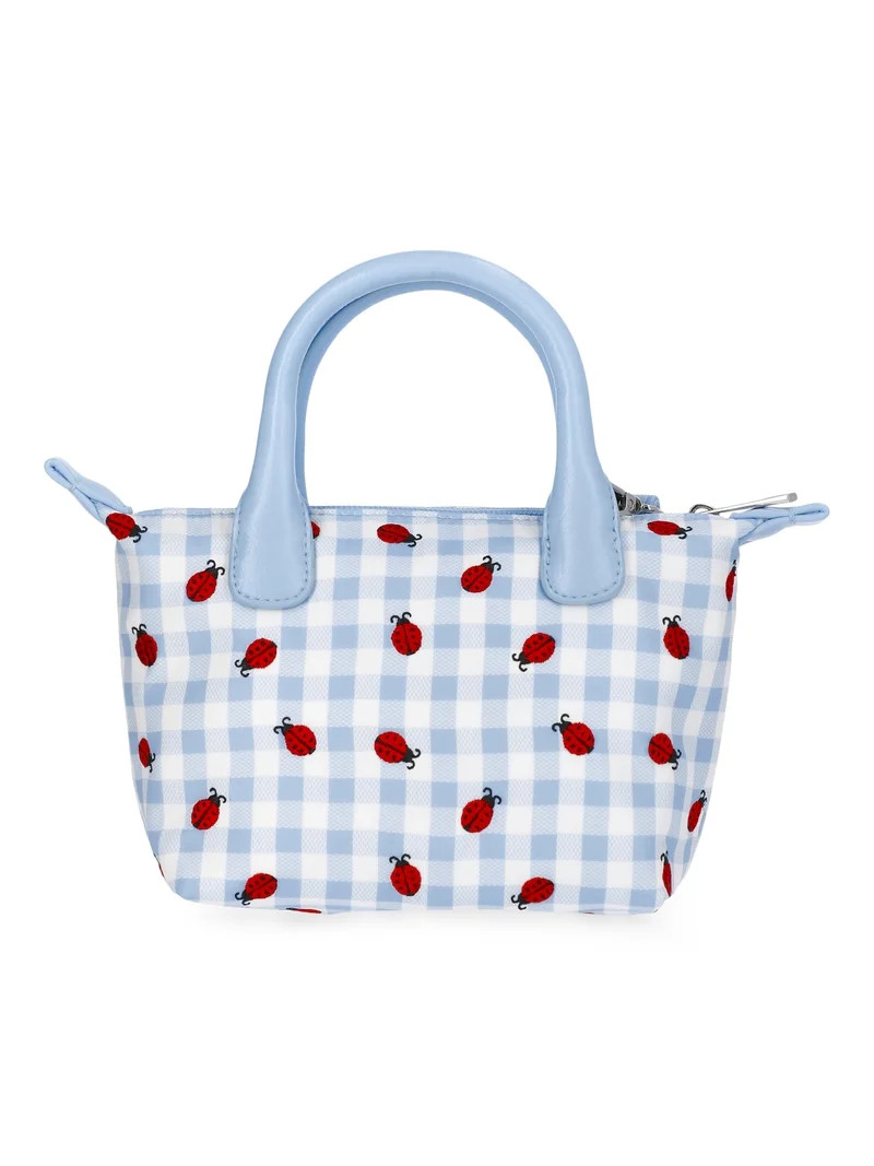 No Boundaries Women's Mini Tote Crossbody Bag, Sky Gingham with Ladybug Embroidery | Walmart (US)