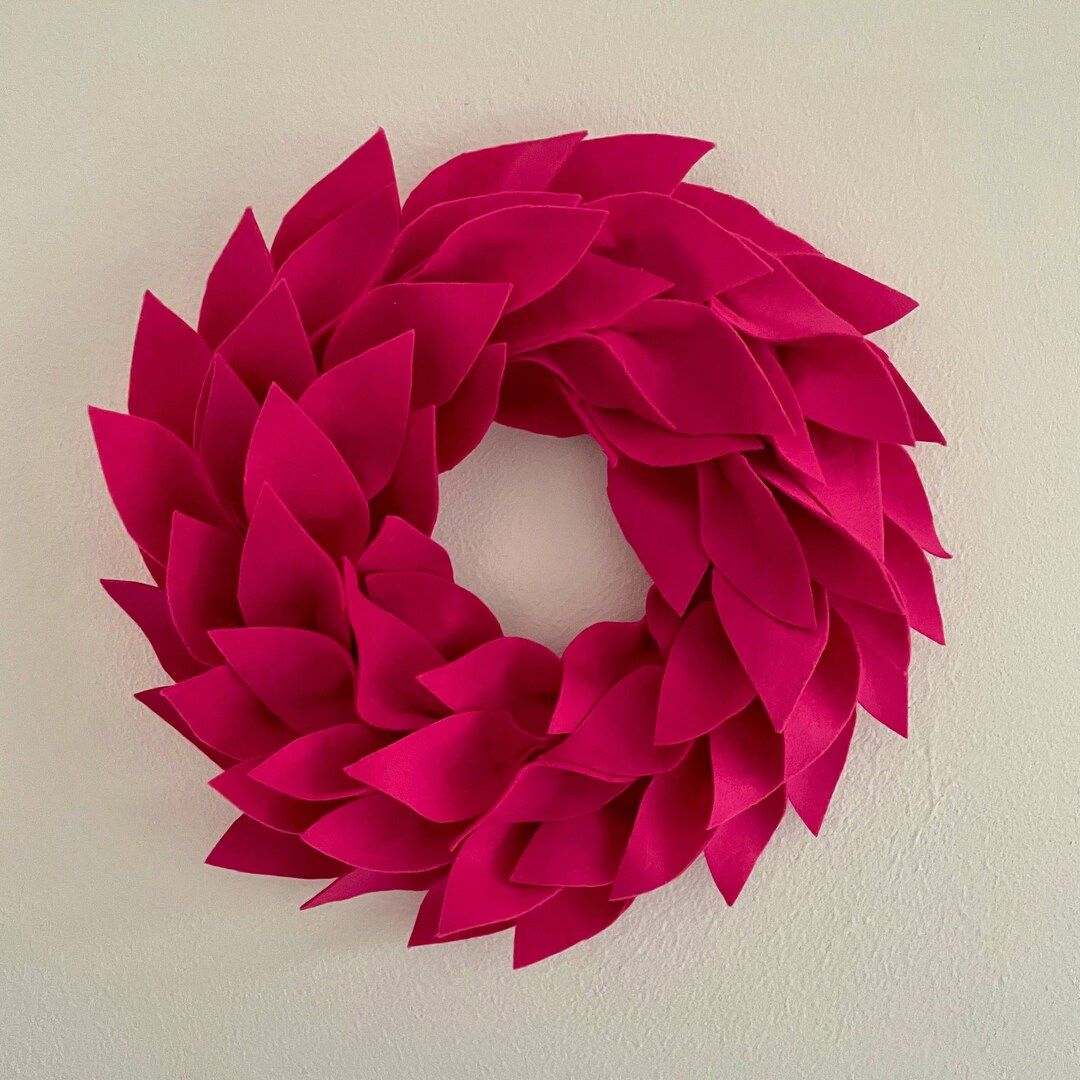 Felt Leaf Wreath Fushia Pink 28cm Wide Joy in a Wreath - Etsy | Etsy (US)