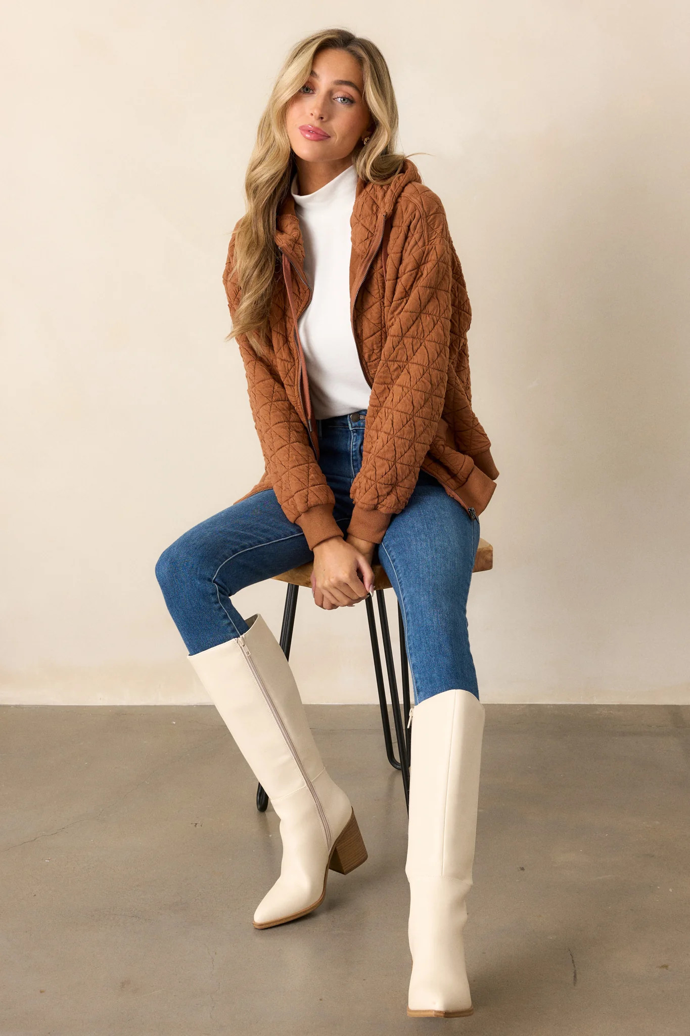 Stormy Skies Copper Quilted Jacket | Red Dress