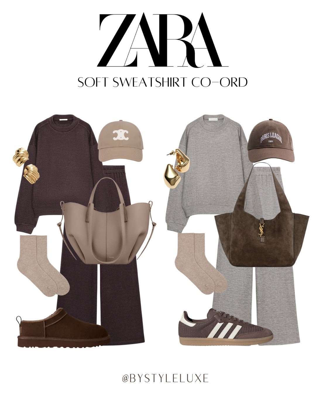 ZARA Soft Sweatshirt Co-ord - new in comfy co-ord sets in brown and grey taupe, perfect for lounging, casual days, travelling, errand tun, school run and long walks 

#coord #autumnoutfit #trainers 

#LTKshoes #LTKautumn #LTKwinter