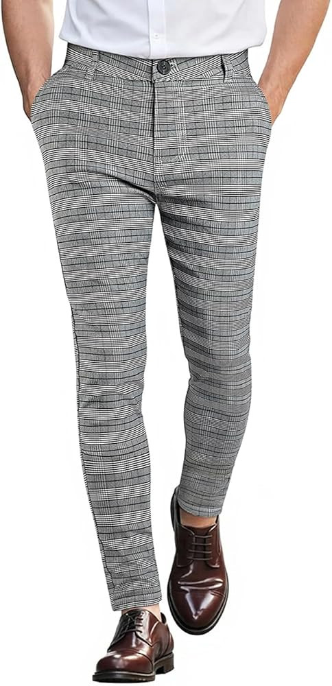 GINGTTO Mens Plaid Dress Pants Stretch Chino Pants Men Slim Fit | Amazon (US)
