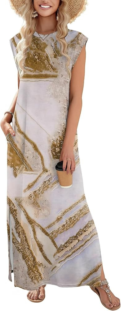 Zeagoo Summer Dresses for Women 2026 Black Long Maxi Sundresses Loose Split Wrinkle-Free Beach Tr... | Amazon (US)