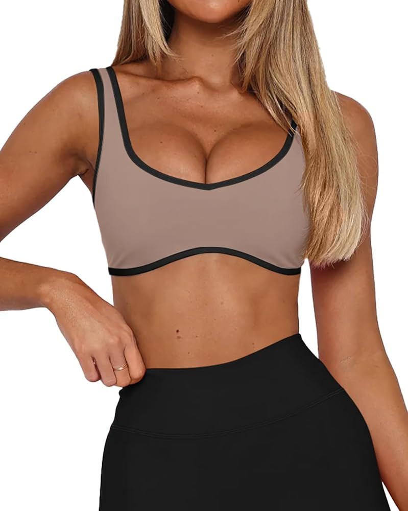 LASLULU Sexy Sports Bras for Women V Neck Sleeveless Padded Bra Workout Yoga Bra Crop Top | Amazon (US)