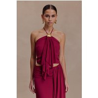 Celina Chiffon Halter Top With Hardware - Cherry Red I MESHKI I Size XXS | MESHKI US