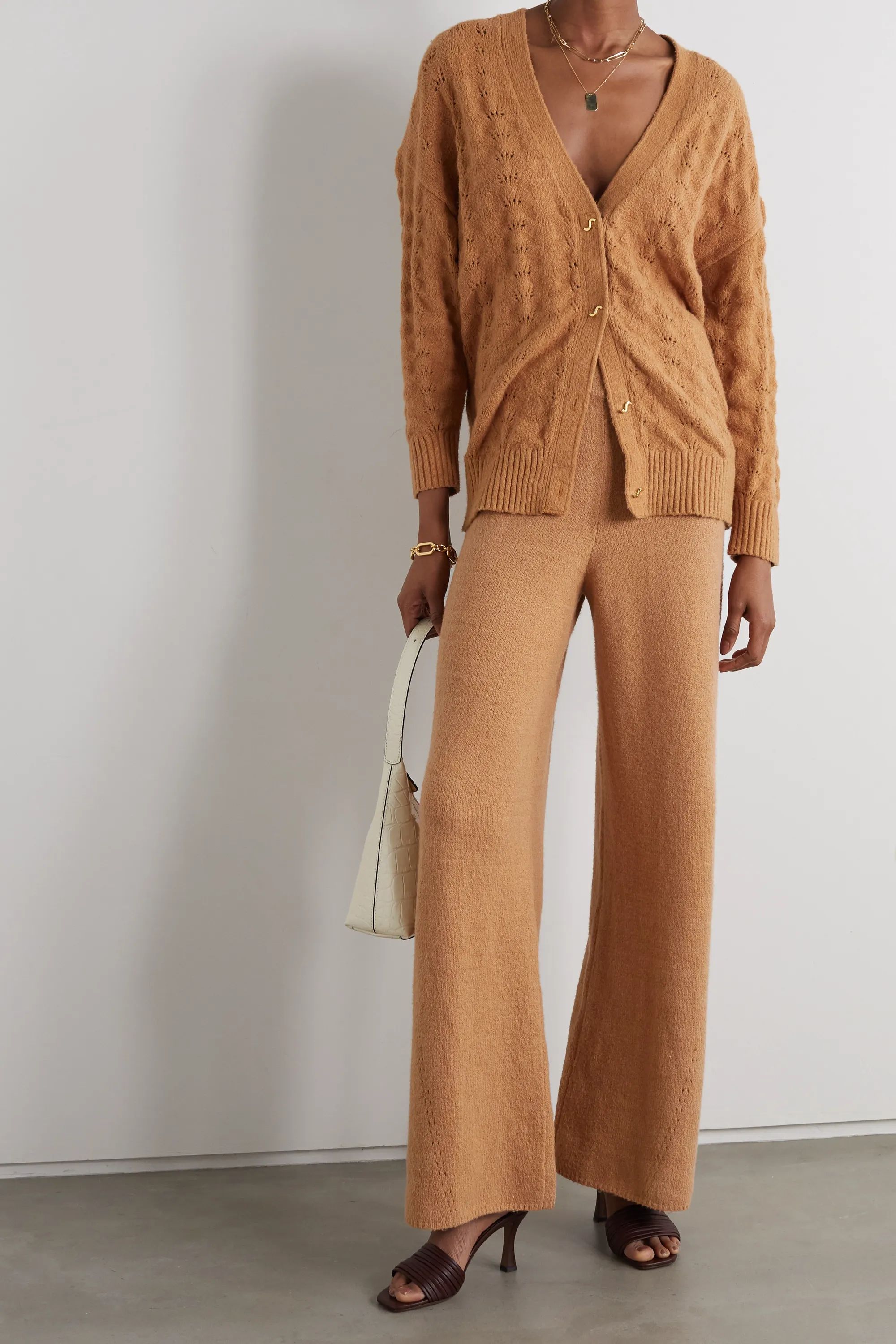 Camel Mitch pointelle-knit cotton-blend wide-leg pants | STAUD | NET-A-PORTER | NET-A-PORTER (US)