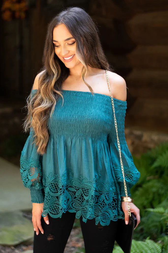 Coming For You Teal Blue Smocked Top | The Mint Julep Boutique