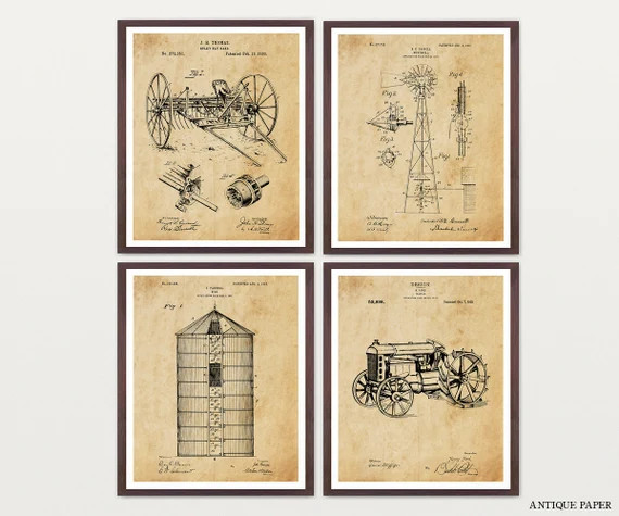 Farm Patent Art Set - Farm Art - Farming Poster - Farming Art - Farmhouse - Tractor - Silo - Trac... | Etsy (US)