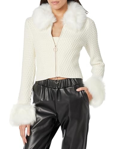SHow Me Your Mumu Women's Zermatt Zip up, White Pebble Knit w/Faux Fur | Amazon (US)