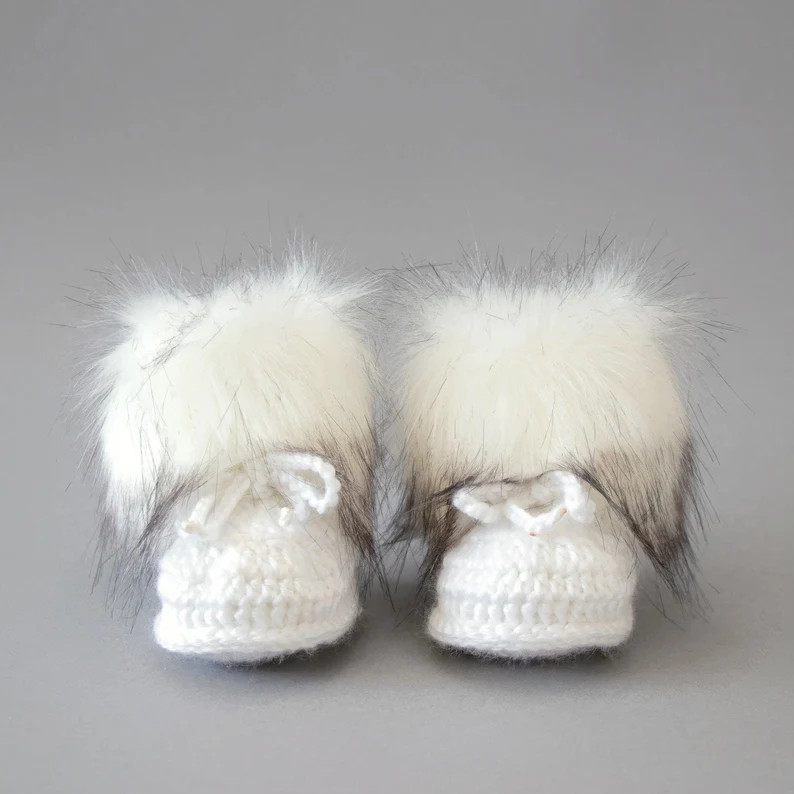 Crochet Baby Booties and Hat, White and Black Hat and Booties, Baby Shower Gift, Baby Winter Clot... | Etsy (US)