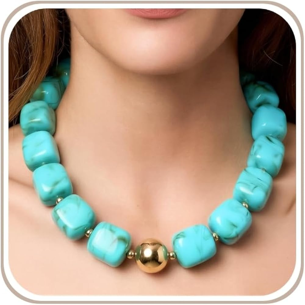 Amazon.com: MIUSISHIYU Chunky Necklaces for Women, Trendy Colorful Square Acrylic Resin Beads Sta... | Amazon (US)