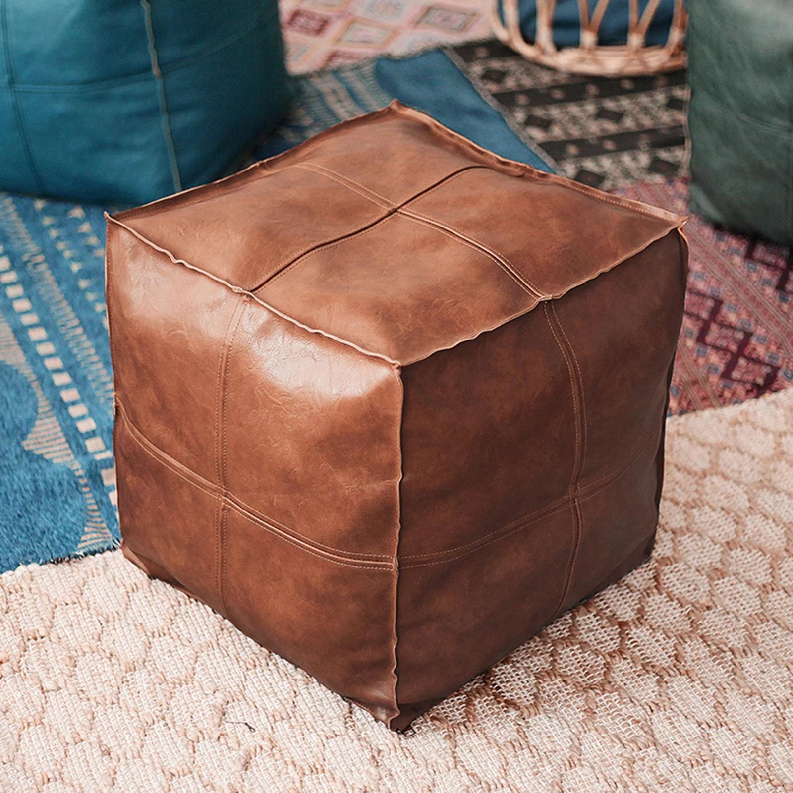 PU Leather Pouf Cover Hassock Storage Ottoman Cushion Foot Rest Cover Bohemian Home Decor Living ... | Walmart (US)