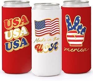 xo, Fetti Fourth of July Neoprene Drink Holders - 12 Count | Red, White + Blue with Gold Foil, US... | Amazon (US)