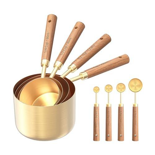 8 Pcs Golden Stainless Steel Measuring Cups and Spoons Set,Baking Tools with Phase-Mourned Wooden Handle,Measuring Cups for Cooking & Baking | Amazon (US)