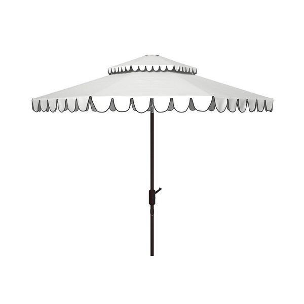 Safavieh Outdoor Living Venice 9Ft Round Double Top Crank Umbrella - White/Black | Bed Bath & Beyond