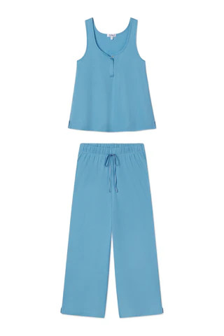 Pointelle Maternity Wide Leg Tank Set in Serene Blue | Lake Pajamas