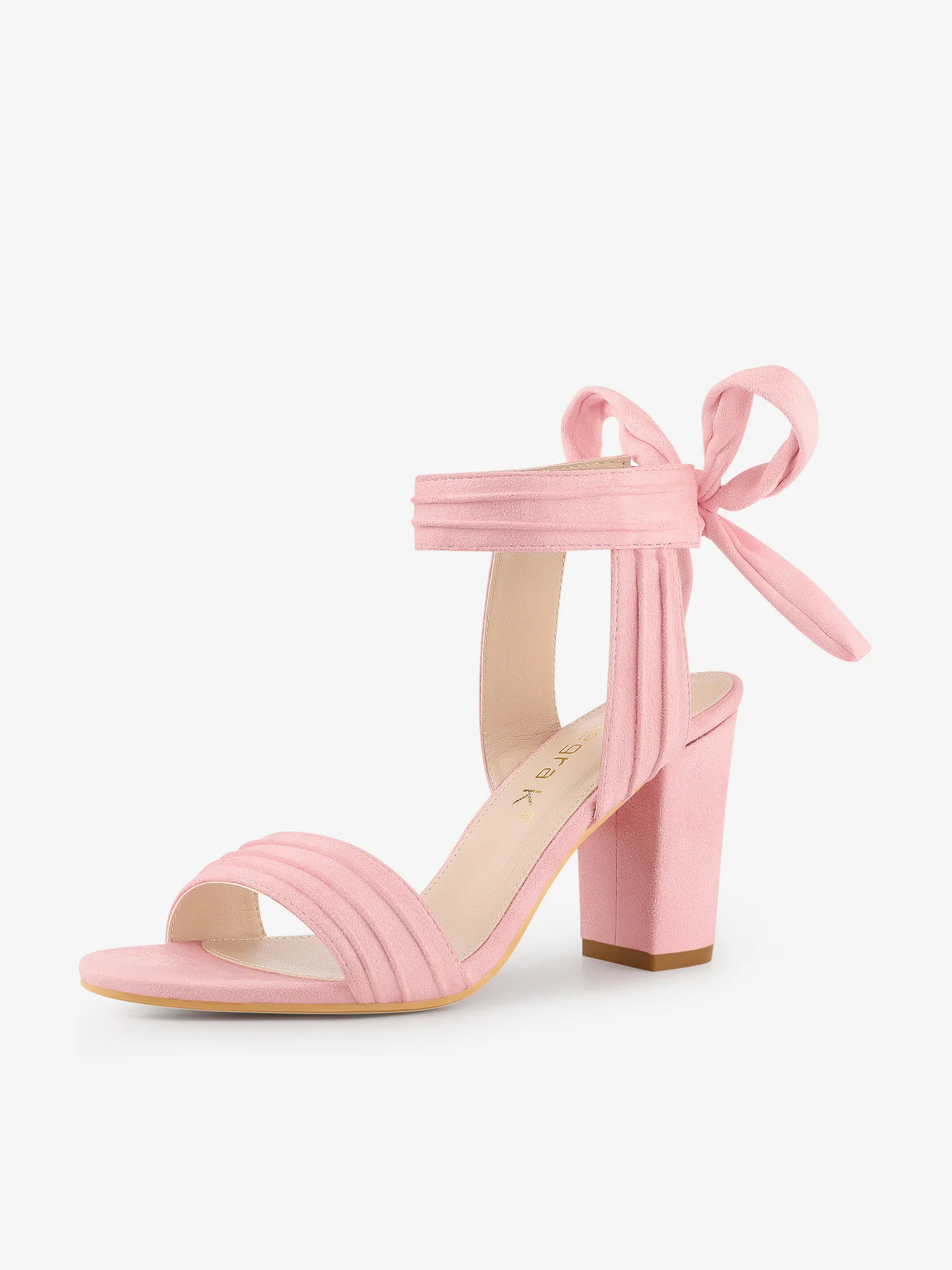 Faux Suede Open Toe Ankle Tie Back Chunky Heel Sandals | allegra-k