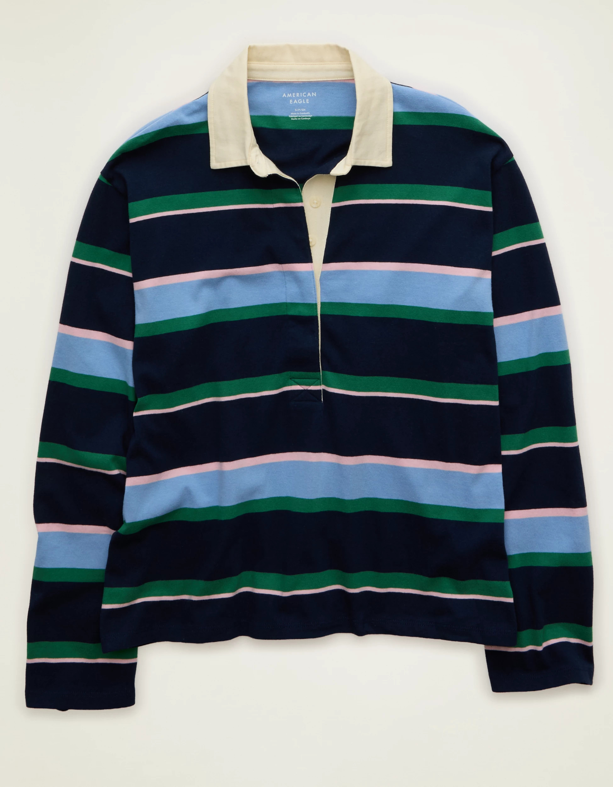 AE Long-Sleeve Striped Rugby Polo Shirt | American Eagle Outfitters (US & CA)