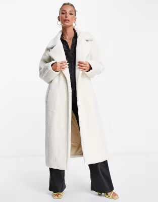 Pretty Lavish oversized wrap tie boucle teddy coat in cream | ASOS | ASOS (Global)
