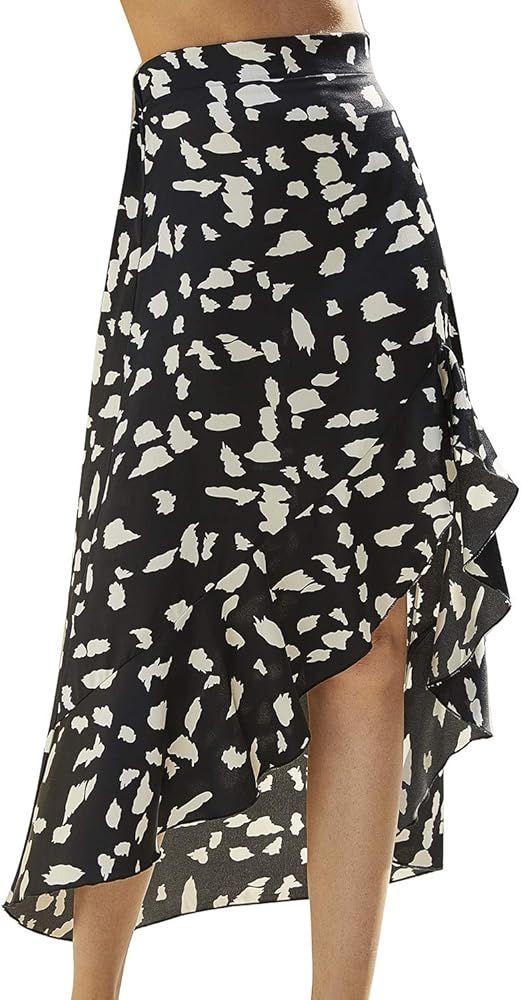 Simplee Women's High Waisted Boho Wrap Skirt Floral Print Beach Chiffon Skirt | Amazon (US)