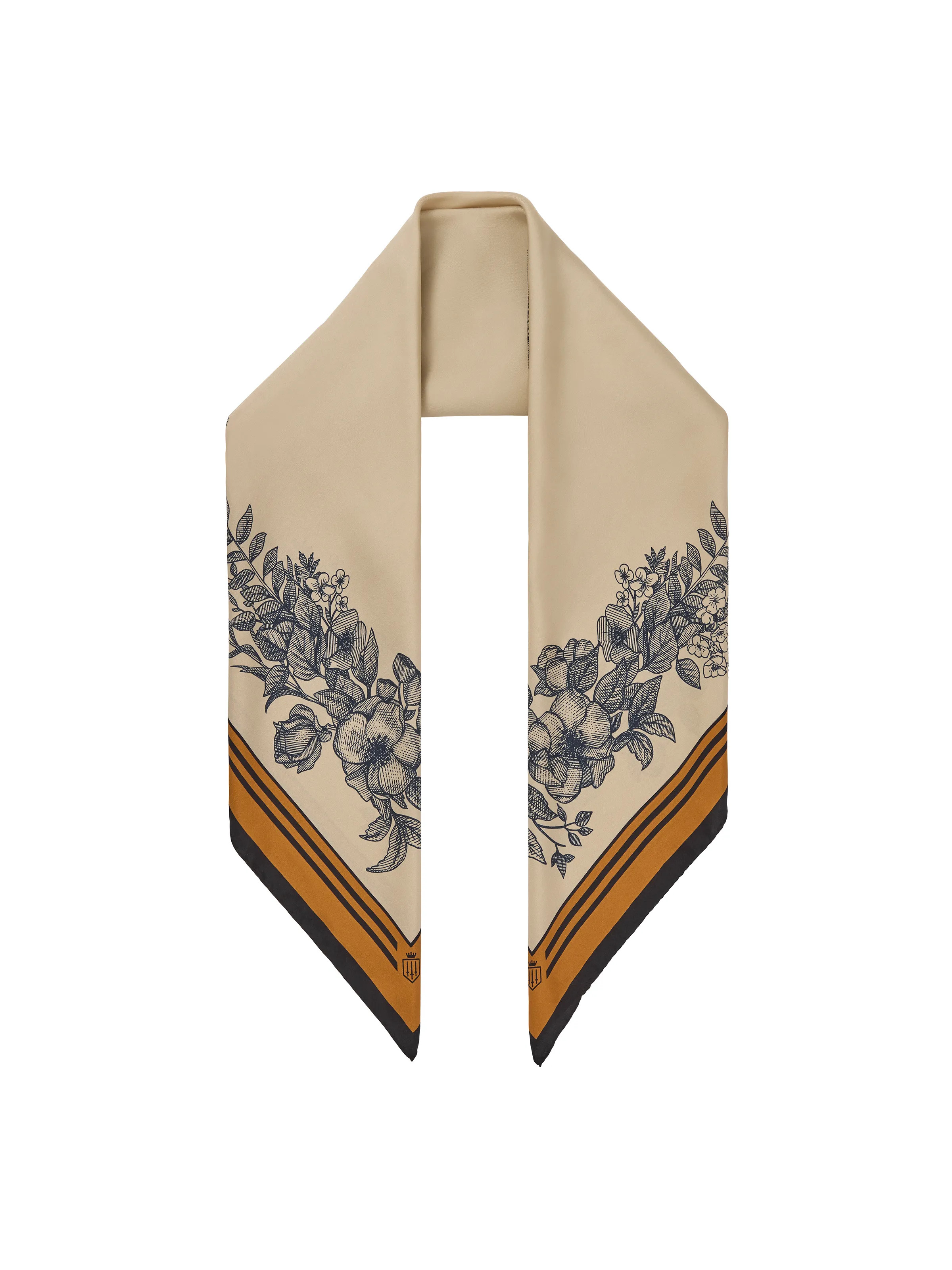Mannington - Women's Silk Scarf - Off White, Navy & Orange | Fairfax & Favor | Fairfax & Favor (UK)