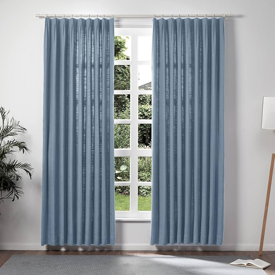 TWOPAGES Aegean Blue Pinch Pleated Drape 108 Inch Length Linen Light Filtering Room Darkening Cur... | Amazon (US)