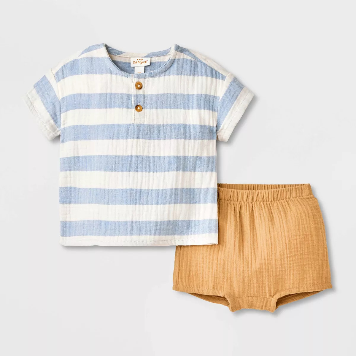 Baby Boys' Striped Henley Gauze Shorts Set - Cat & Jack™ Blue | Target