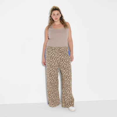 Women's Leopard Print Pull-On Graphic Pants - Brown L | Target